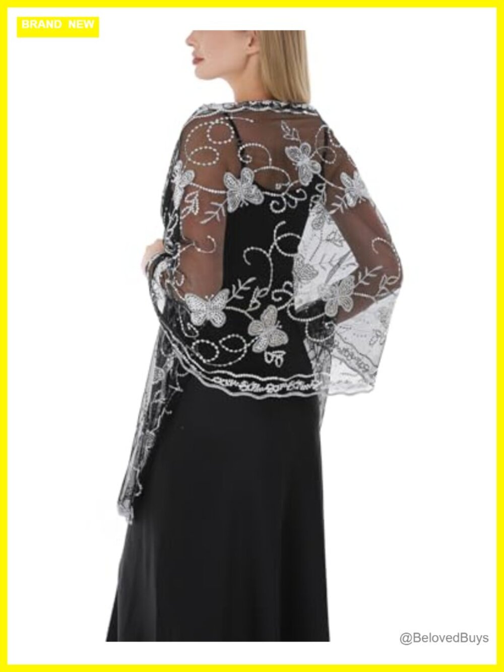 Sequin Butterfly Sheer Shawl Wrap Evening Wedding Formal One Size